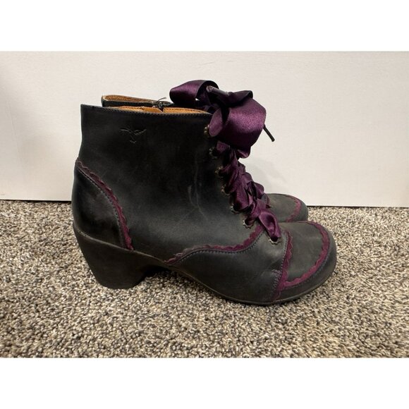 Portfino Black Purple Lace Up Victorian Ankle Boots Heels Size 39 - Picture 1 of 7